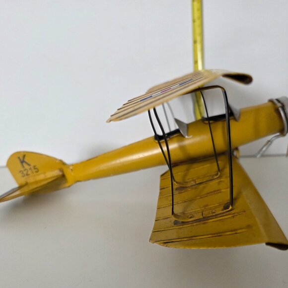 Vintage Metal Military Airplane Yellow Bi Plane K 3215  11” - Picture 3 of 7